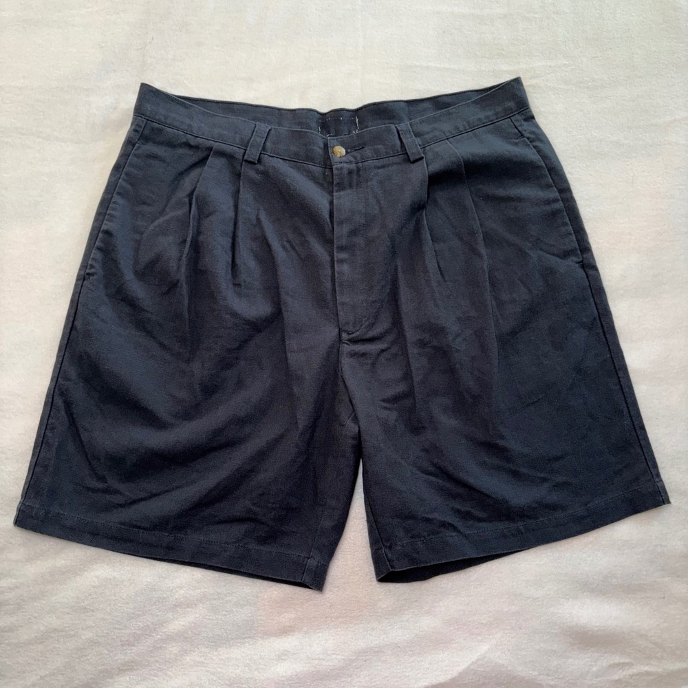 Banana Joe Navy Blue Linen Cotton Blend Pleated Shorts Size 38 Resortwear